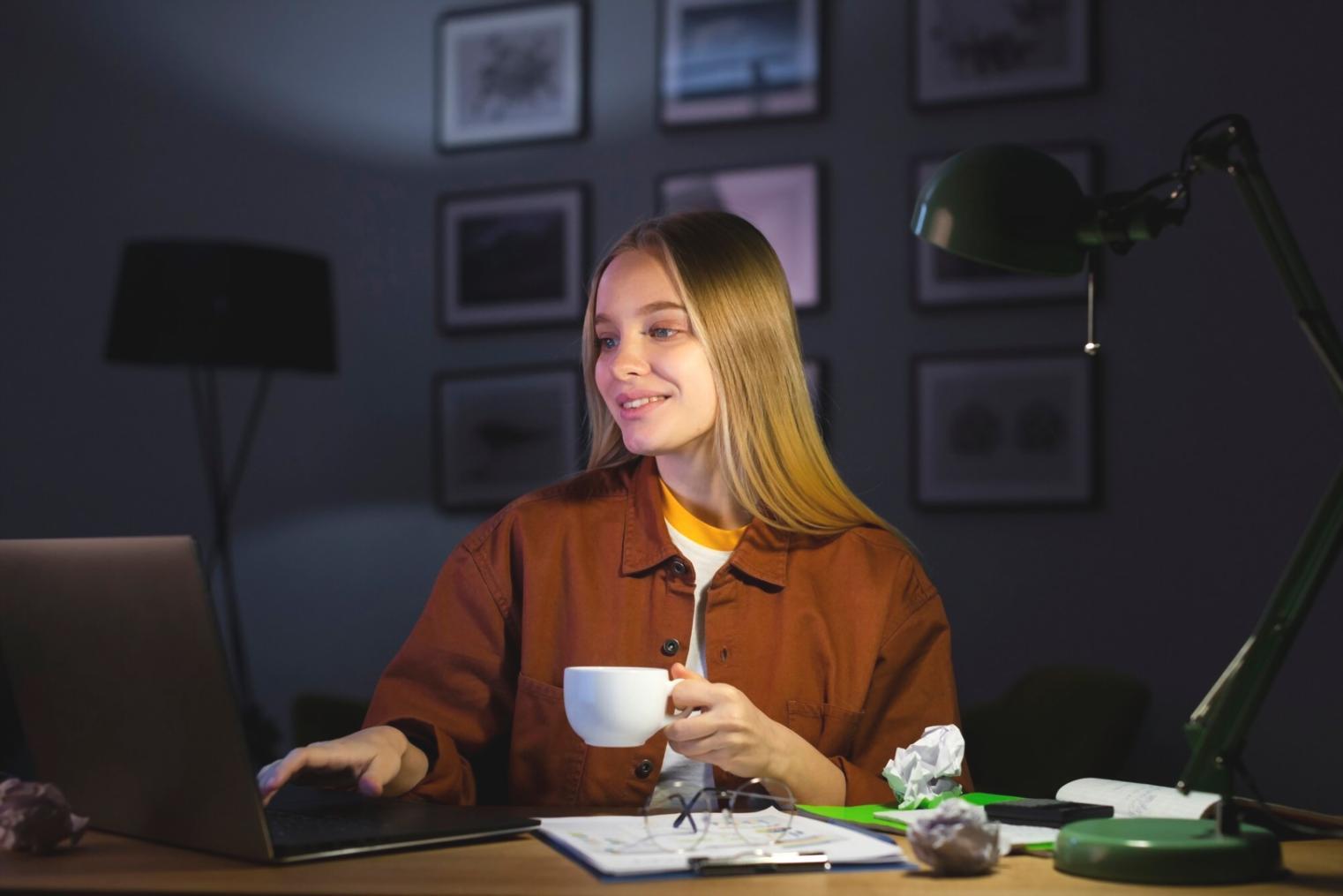 Modern office workspace with natural lighting and collaborative environment